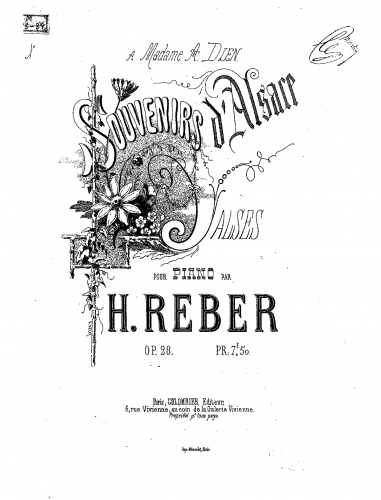Reber - Souvenirs d'Alsace - Piano Score - Score