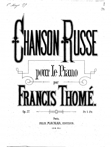 Thomé - Chanson russe - Piano Score - Score