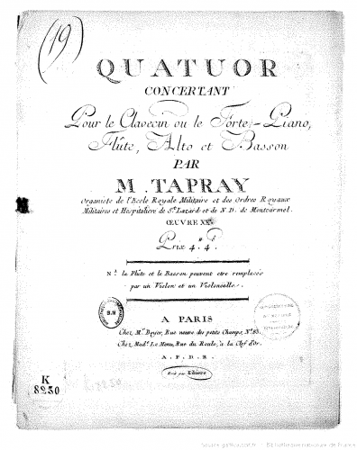Tapray - Quatuor concertant in D major