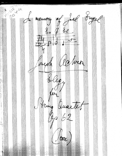 Achron - Elegy for String Quartet, Op. 62 - Manuscript Score