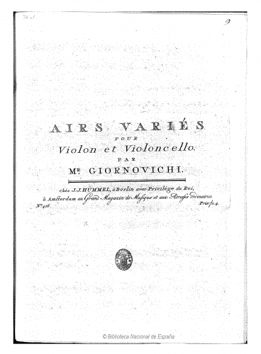 Giornovichi - Airs Variés for Violin and Cello - Score