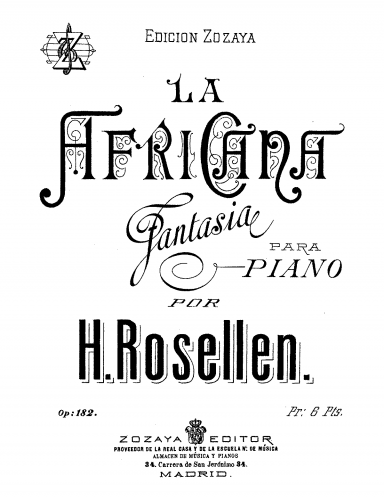 Rosellen - L?Africaine de Meyerbeer - Piano Score - Score