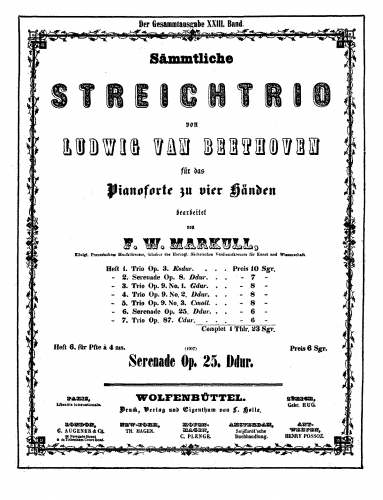 Beethoven - Serenade - For Piano 4 hands (Markull) - Score