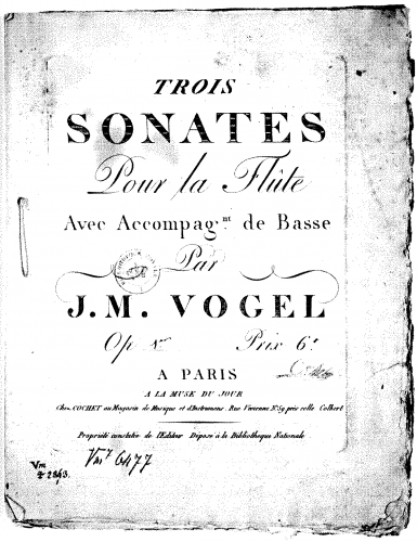 Vogel - 3 Flute Sonatas, Op. 1 - Score