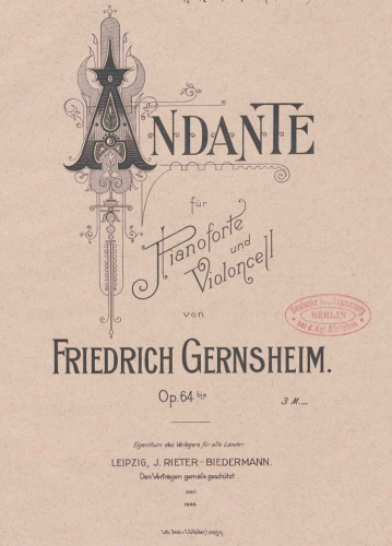 Gernsheim - Violin Sonata No. 3 - Andante For Cello and Piano