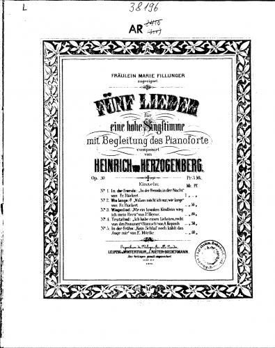 Herzogenberg - 5 Lieder - Score