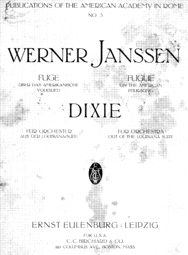 Janssen - Louisiana Suite - Fugue on the American Song 'Dixie' - Cover page and two inserts