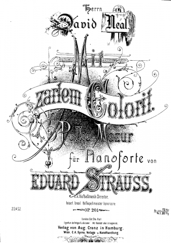 Strauss - Mit zartem Colorit, Op. 201 - For Piano solo - Score