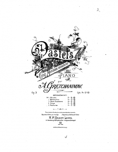 Grechaninov - Pastelles, Op. 3 - Score