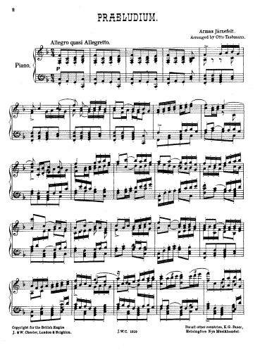 Järnefelt - Praeludium für kleines Orchester - For Piano Solo (Taubmann) - Score