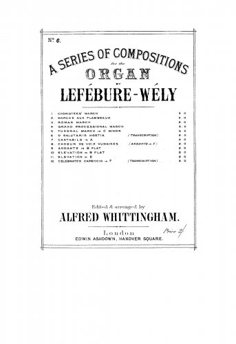Lefébure-Wély - O Salutaris - For Organ (Whittingham) - Score