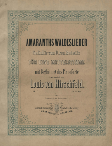 Hirschfeld - Amaranths Waldeslieder, Op. 7 - Score