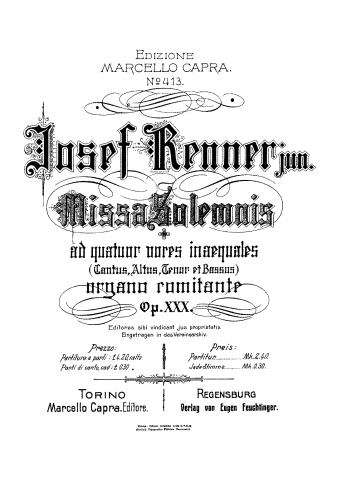 Renner - Missa Solemnis - Incomplete Score - Kyrie, Gloria, Credo (fragment)