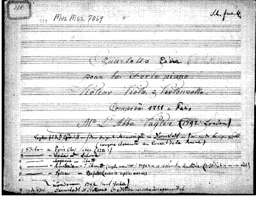 Vogler - Piano Quartet in E-flat major, 1781 - Scores and Parts - Score