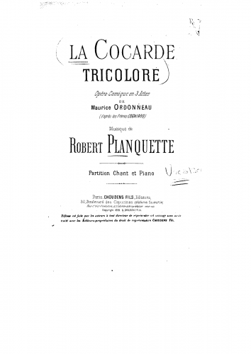 Planquette - La cocarde tricolore - Vocal Score - Score