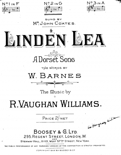 Vaughan Williams - Linden Lea - Score