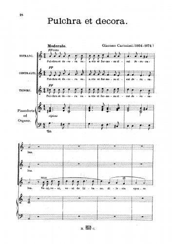 Carissimi - Pulchra et decora - Vocal Score