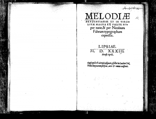 Faber - Melodiae prudentianae et in virgilium magna - Score