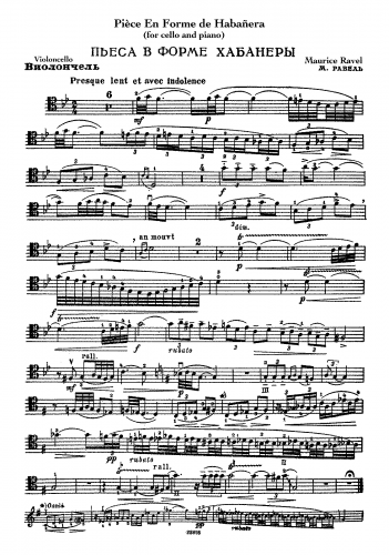 Ravel - Vocalise-étude en forme de Habanera - For Cello and Piano (Bazelaire) - Cello part