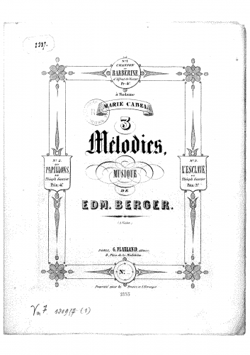 Berger - Mélodies d'Edmond Berger - 1. Chanson de Barberine