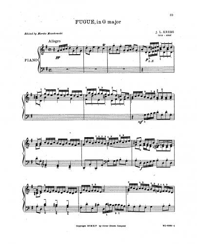 Krebs - Fugue in G major - For Piano solo (Moszkowski) - Score