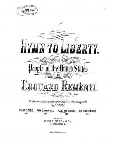 Reményi - Hymn to Liberty - Score