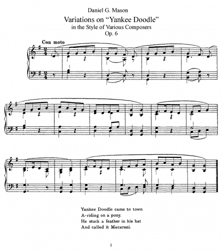 Mason - Variations on 'Yankee Doodle', Op. 6 - Score