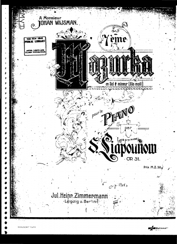 Lyapunov - Mazurka No. 7, Op. 31 - Score