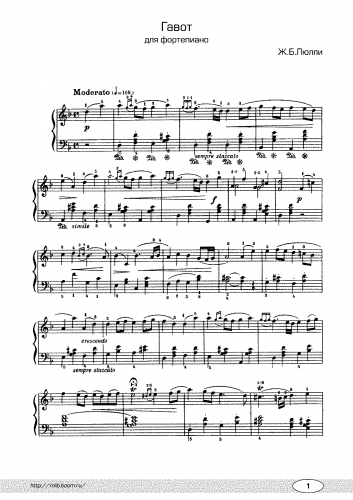 Marais - Pièces de viole - Livre II: Gavotte For Piano solo - Score