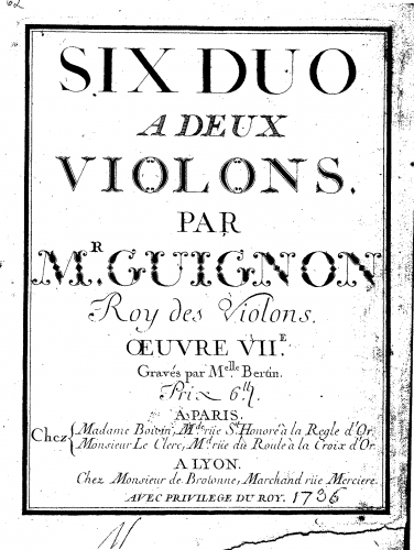 Guignon - 6 Violin Duos - Score