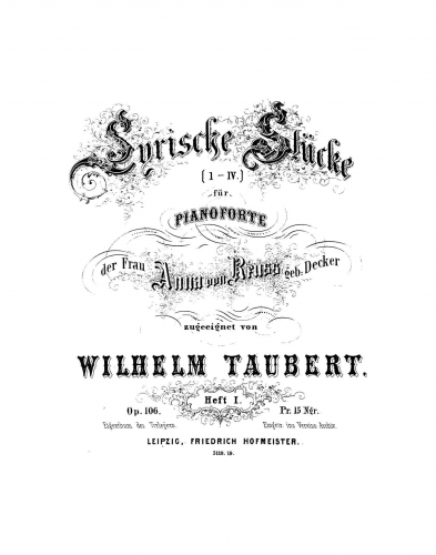 Taubert - Lyrische Stücke - Nos.1 - 4 (Heft I & II)