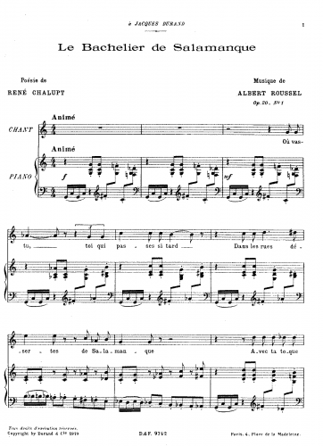 Roussel - 2 Mélodies, Op. 20 - Score