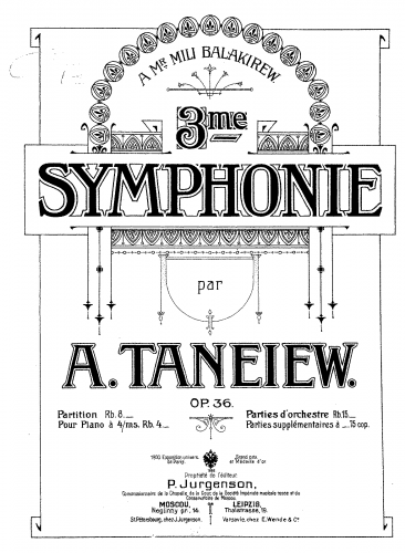 Taneyev - Symphony No. 3 - For Piano 4 hands - Score