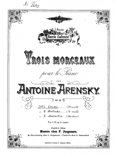 Arensky - 3 Morceaux - Score