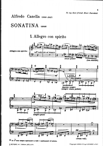 Casella - Sonatina, Op. 28 - Score