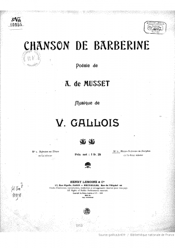 Gallois - Chanson de Barberine - Score