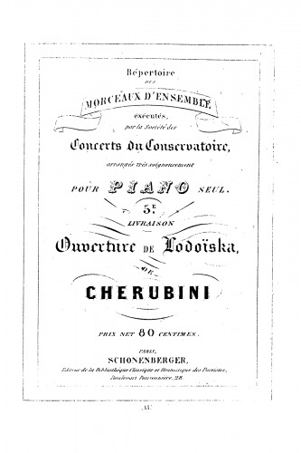 Cherubini - Lodoïska - Overture For Piano solo - Score