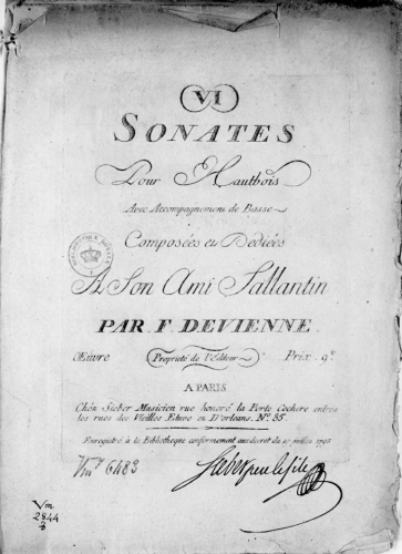 Devienne - 3 Sonatas for Oboe and Continuo - Scores and Parts Sonata No. 3 in B-flat major - Score