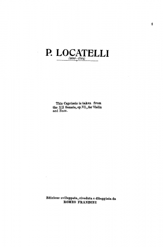Locatelli - 12 Sonate da camera - Sonata No. 12, Capriccio For Violin solo (Franzoni) - Score
