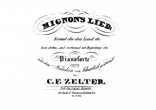 Zelter - Mignon's Lied - Score