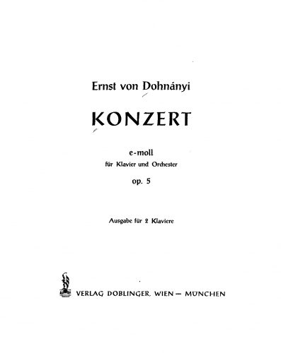 Dohnányi - Piano Concerto No. 1, Op. 5 - 2 Pianos, 4 Hands (composer) - Score