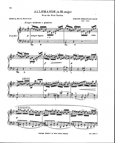 Bach - 6 Partitas - For Piano Solo (Moszkowski) - Allemande