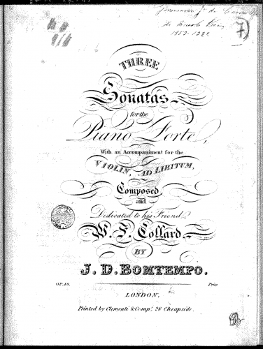 Bomtempo - 3 Piano Sonatas - Score