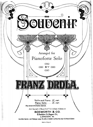 Drdla - Souvenir - For Piano solo (Drdla) - Score