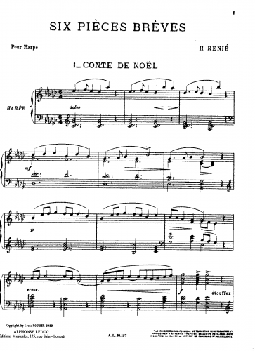 Renié - 6 Pièces brèves - Score