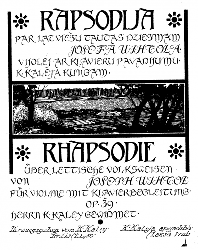 V?tols - Rhapsodie auf Litauischen Volksweisen - For Violin and Piano - Piano score, Violin part