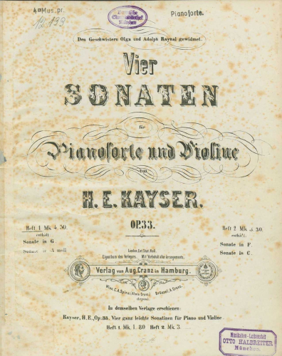 Kayser - 4 Violin Sonatas - Score
