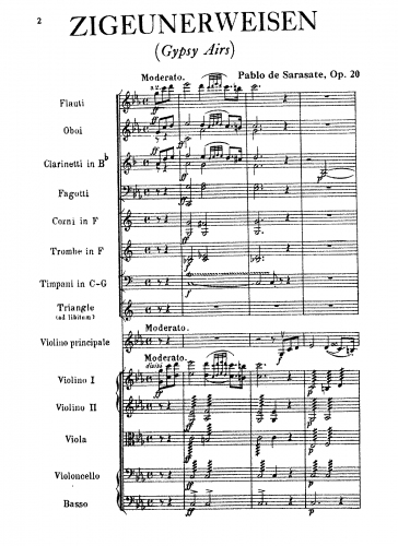 Sarasate - Zigeunerweisen, Op. 20 - Score