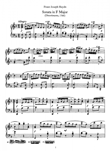 Haydn - Piano Sonata No. 9, Hob.XVI/9 - Score