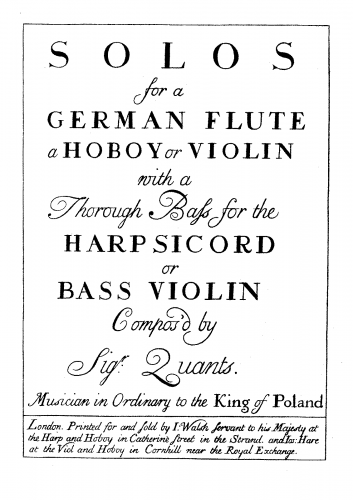 Quantz - 6 Sonatas for Flute, Oboe or Violin and Continuo - Score